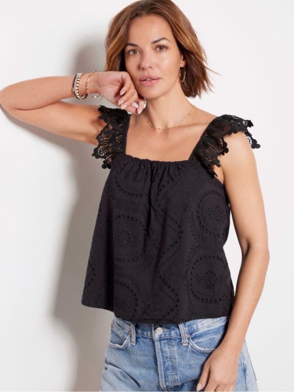 Evereve Dena Retro Fliral Eyelet Top